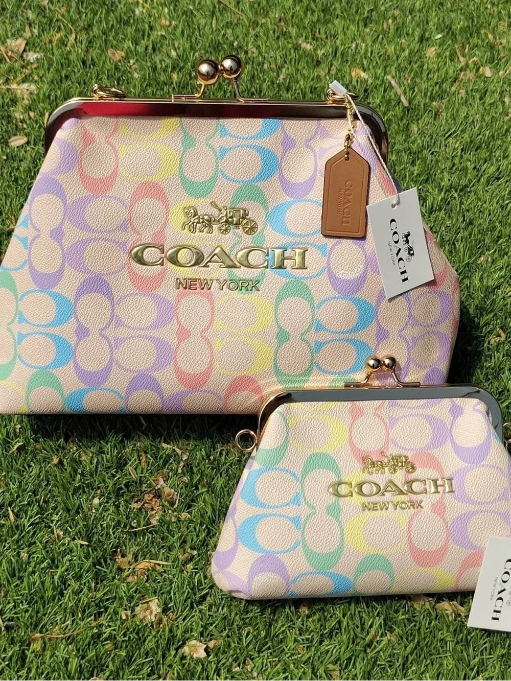 Coach Multicolor Pastel Signature Kiss-Lock Frame Clutch